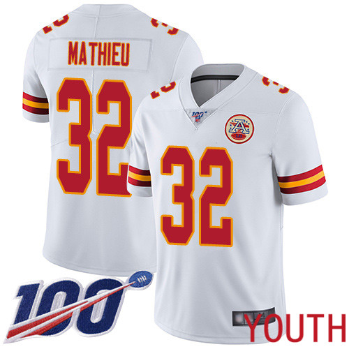 Youth Kansas City Chiefs 32 Mathieu Tyrann White Vapor Untouchable Limited Player 100th Season Football Nike NFL Jersey